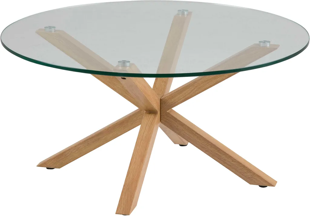 Table basse Heaven pour salon lumineux verre et chêne naturel 80cm