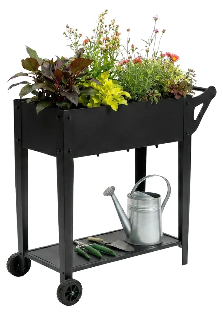 Potager surélevé Relaxdays ergonomique avec roulettes et tablette 80cm