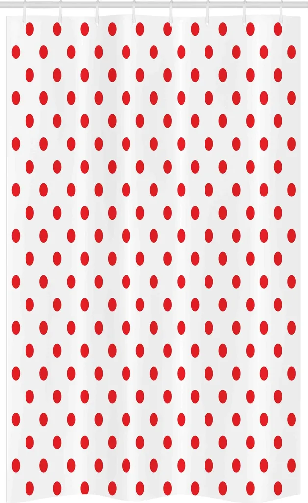 ABAKUHAUS rosso Tenda da doccia stretta, pois country picnic, set decorativo per bagno in tessuto con ganci, 120 x 180 cm, bianco e vermiglio