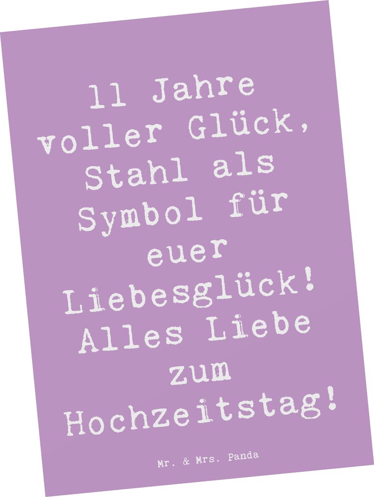 Mr. & Mrs. Panda Postkarte Spruch 11. Hochzeitstag Stahlhochzeit - Lavendeltraum - Geschenk, Grußkarte, Meilenstein, Liebe, Fotokarte, Zusammenhal...