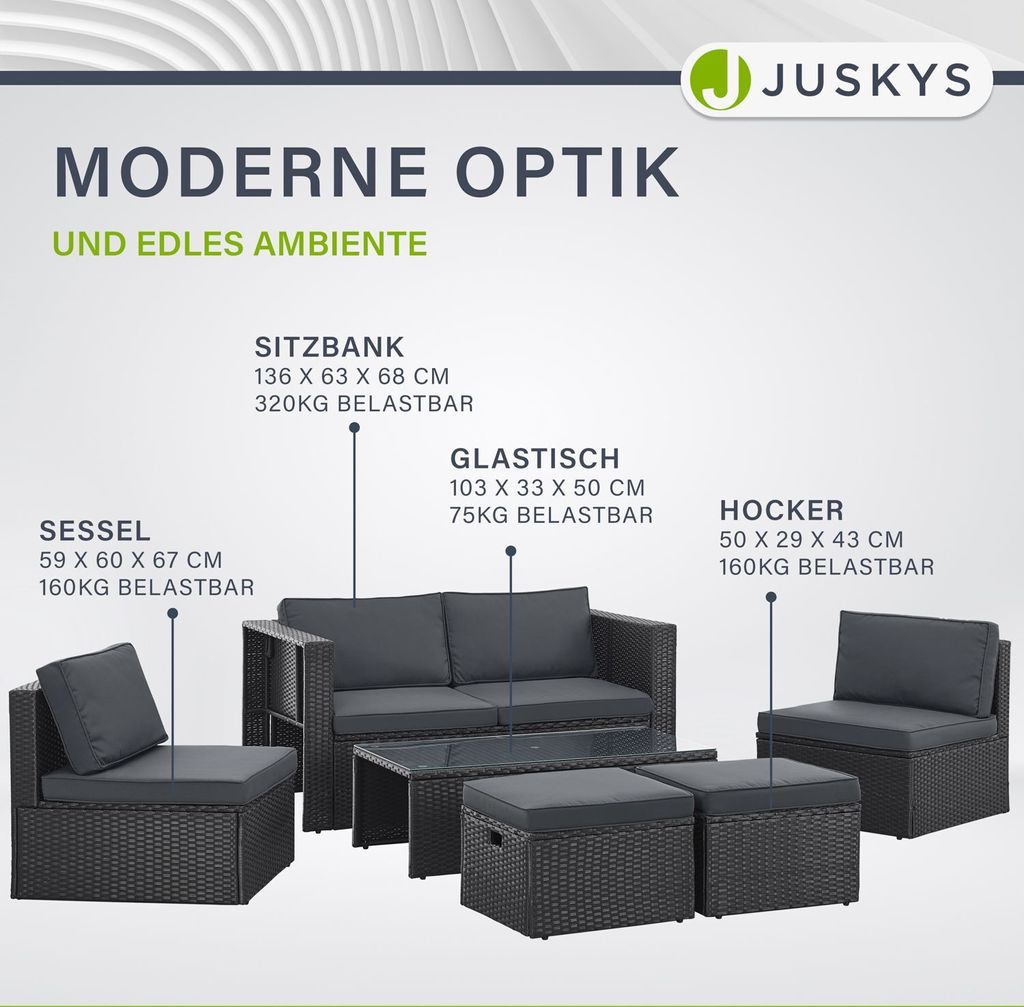 Juskys Polyrattan Gartenmöbel Set Salou - Lounge für 6 Produktbild 