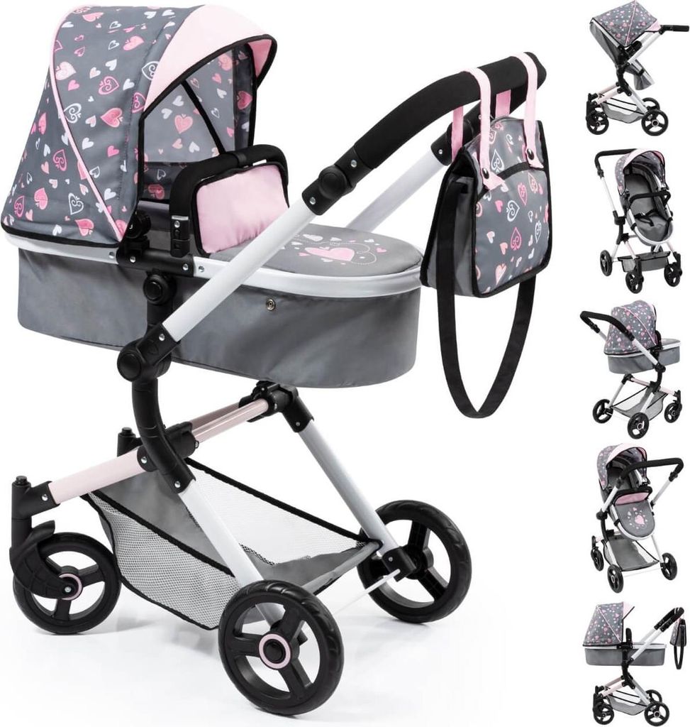 Poussette de poupée combinée Vario grise/rose avec des Image du produit 