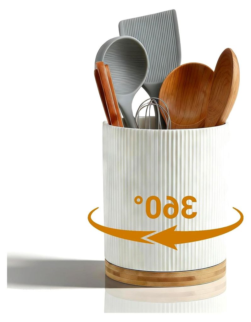 360° drehbarer Utensilienhalter, 17,5 cm, großer Keramik-Utensilienhalter, stabiler Keramik-Utensilien-Organizer für Kochwerkzeuge und Küchende...