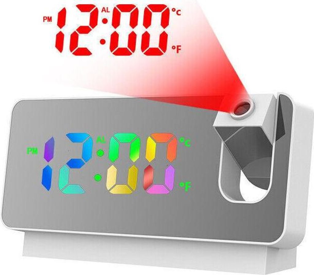 LED Wecker mit Projektion Digitalwecker Temperatur dimmbar Tischuhr Alarm USB