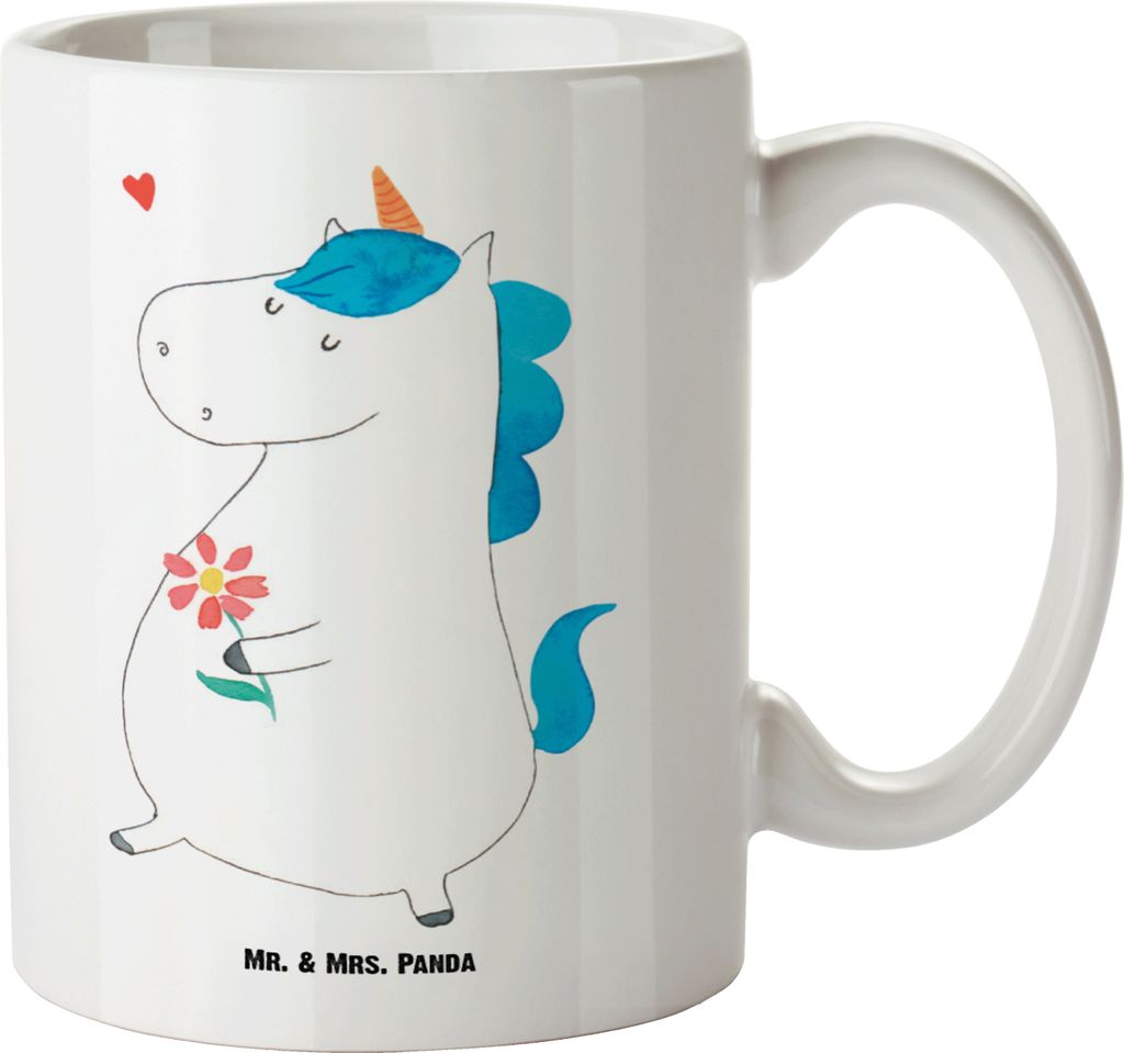 Mr. & Mrs. Panda Keramiktasse Einhorn Spaziergang - Weiß - Geschenk, Deko, jumbotasse, weisse tasse, Blumen, Kaffeepott, Motivation, Mutter, Riese...