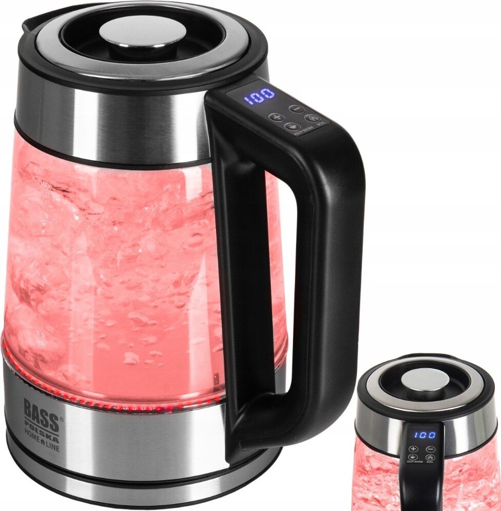 Elektrischer Wasserkocher Glas 1,7L 2200W Temperaturregelung Drahtlos Led Lcd