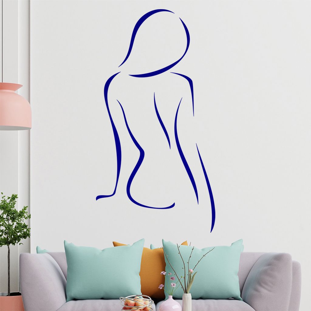 Frau sitzend, Linien Wandtattoo in 6 Größen - Wandaufkleber Wall Sticker - Dekoration, Küche, Wohnzimmer, Schlafzimmer, Badezimmer