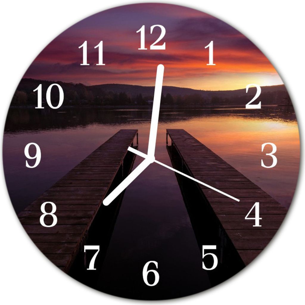 Glasuhr Wanduhr Küchenuhr Echt-Glas 30fi cm Sonnenuntergang mehrfarbig