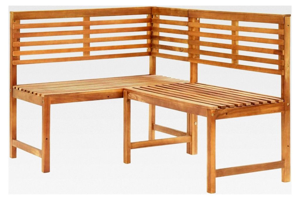 Eckbank für den Garten 140 cm aus massivem Akazienholz, Balkonbank für kleine Balkone