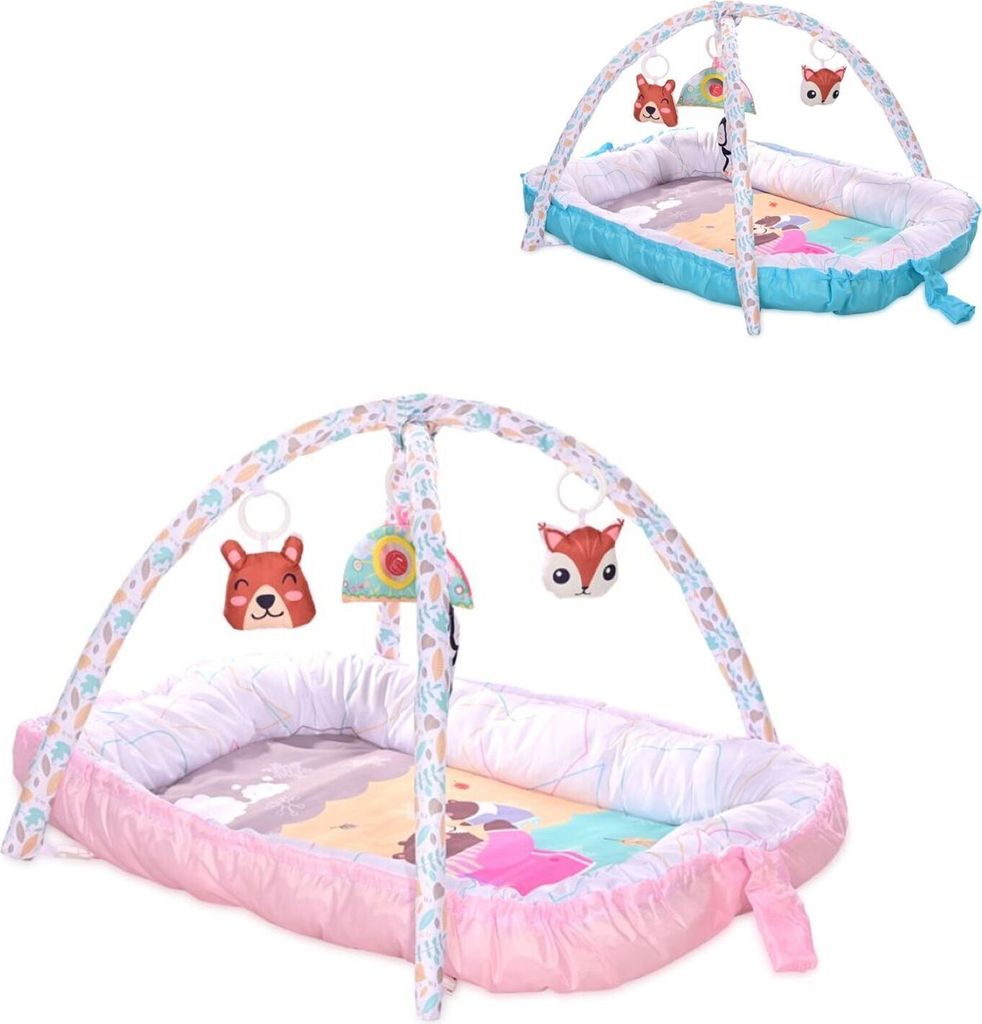 Lorelli Spielbogen Krabbeldecke Nest 2 in 1 Babynest hngende Stofftiere Spiegel rosa