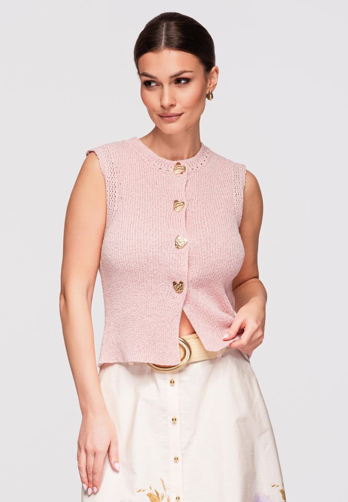 Ombre Damen Strick Bluse Ärmellos Elegant Rose S