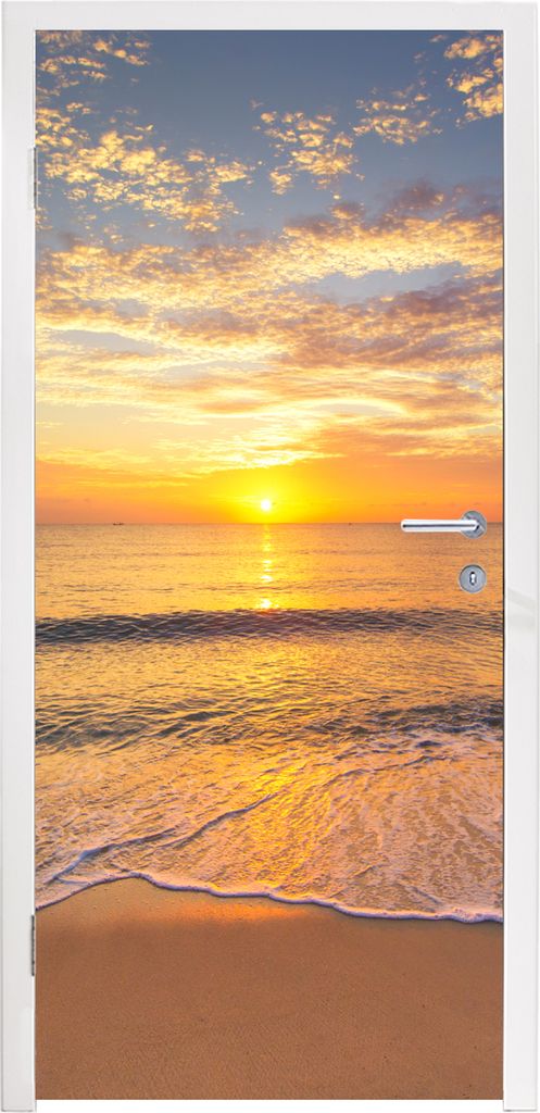 3D Türaufkleber Strand Mit Delfin - Selbstklebende Türdekoration 77x200cm