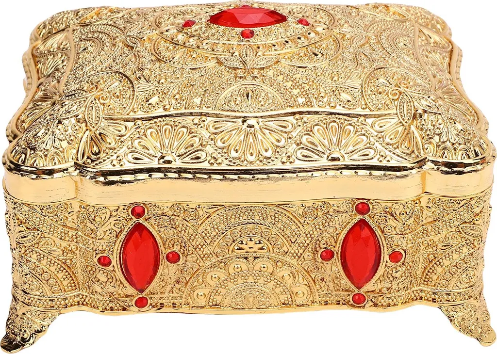 Boîte à bijoux vintage en métal et velours - Organisateur rectangulaire