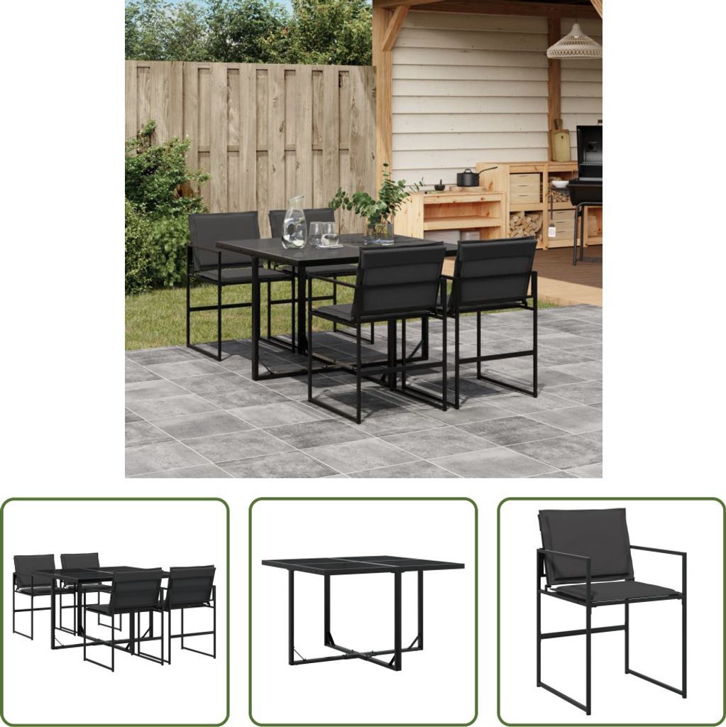 The Living Store 5-tlg. Garten-Essgruppe mit Kissen Schwarz Textilene