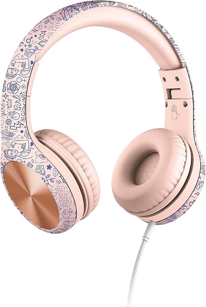 Headphones for Girls - Designed for Kids' Comfort, Foldable Over-Ear with Built-in Microphone, Headphones for School, Girls Headphones, Girl Power