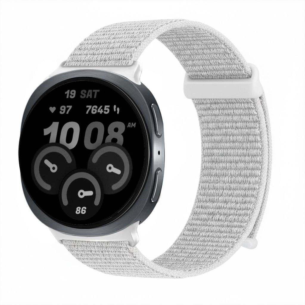Smartwatch Armband für Samsung Galaxy Watch8 44mm Nylon Textil Band Ersatzband Wechselband Klettverschluss flexibel atmungsaktiv Weiß