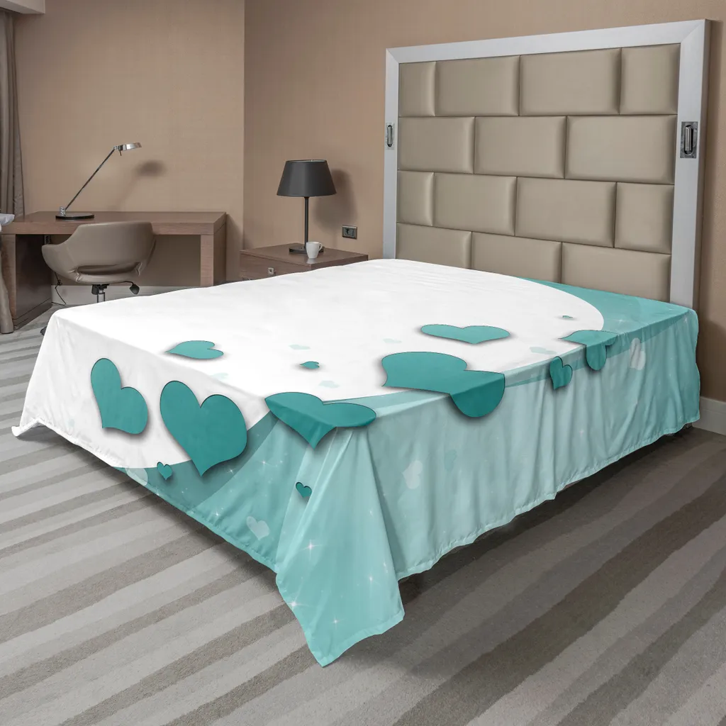 Drap de lit turquoise ABAKUHAUS 275x260 cm avec motifs cœurs et étoiles