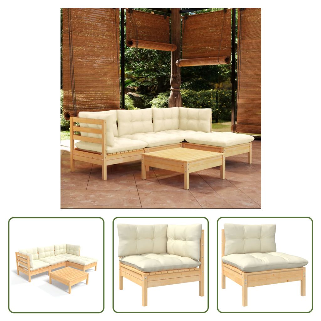 The Living Store 5-tlg. Garten-Lounge-Set mit Creme Kissen Produktbild 