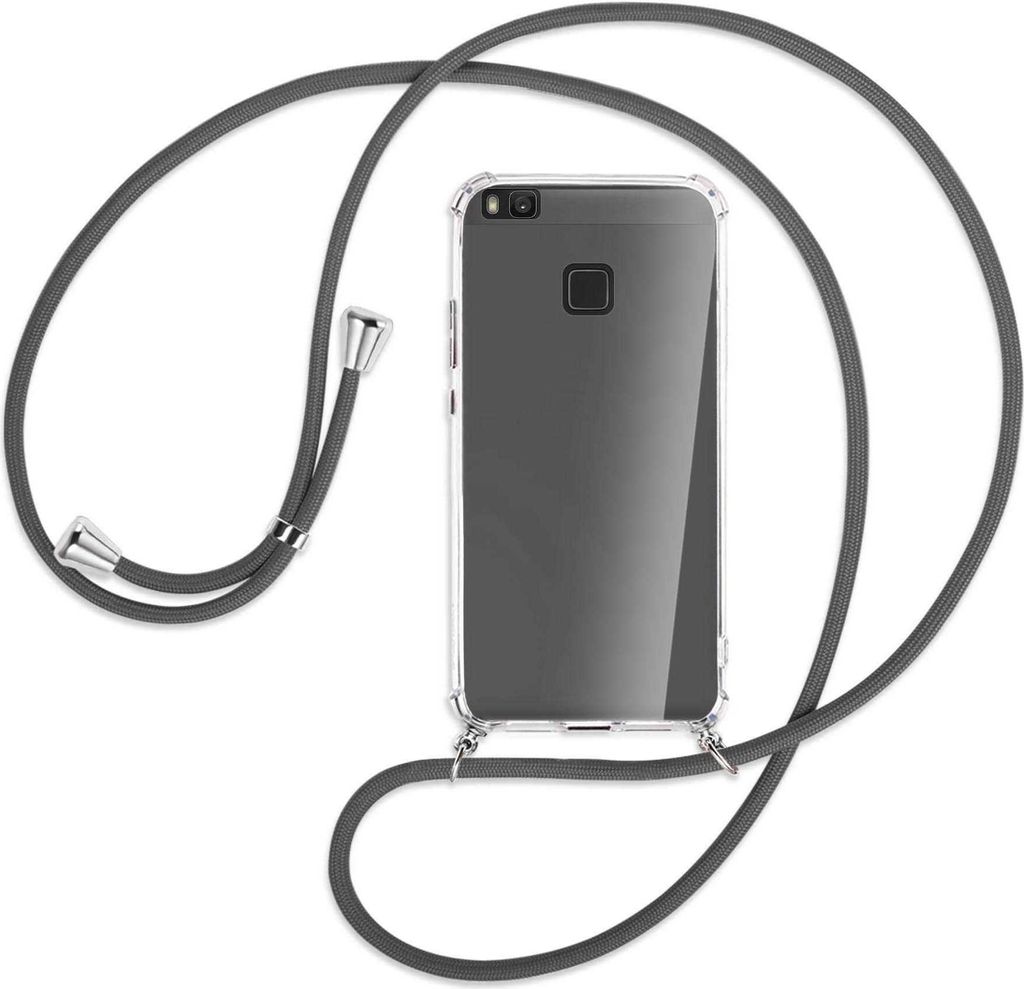Handykette Backcover-Schutzhülle mit Band (Metall silberfarben) für Huawei P9 lite / G9 Lite - dunkelgrau