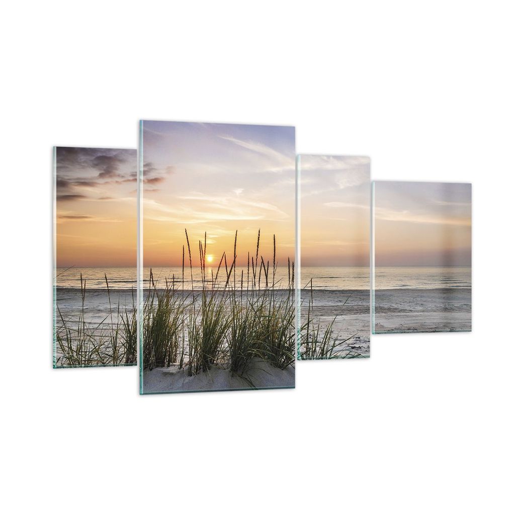Bilder auf glas - 4 Teile - Westen Sonne Strand - 120x70cm - Glasbilder - Wandbilder - Bilder - zum Aufhängen bereit - Wanddekoration aus Glas - G...