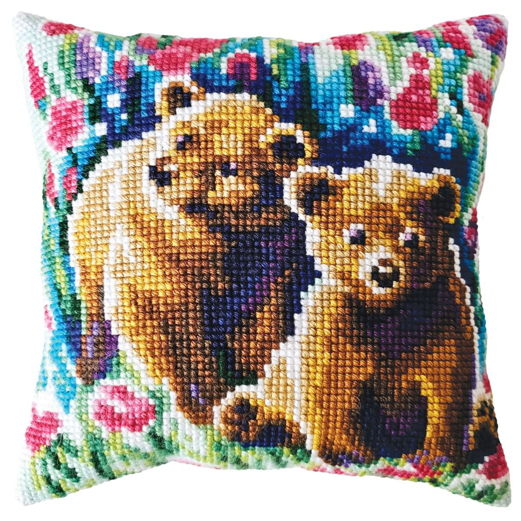 CDA Kreuzstichkissen Stickpackung "Bärenjungen", bedruckt, 40x40cm