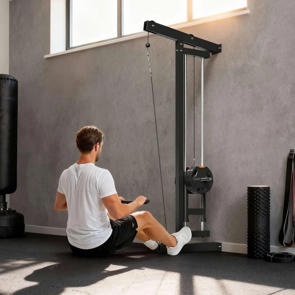 Machine à câbles en acier noir renforcé, station murale de gym compacte