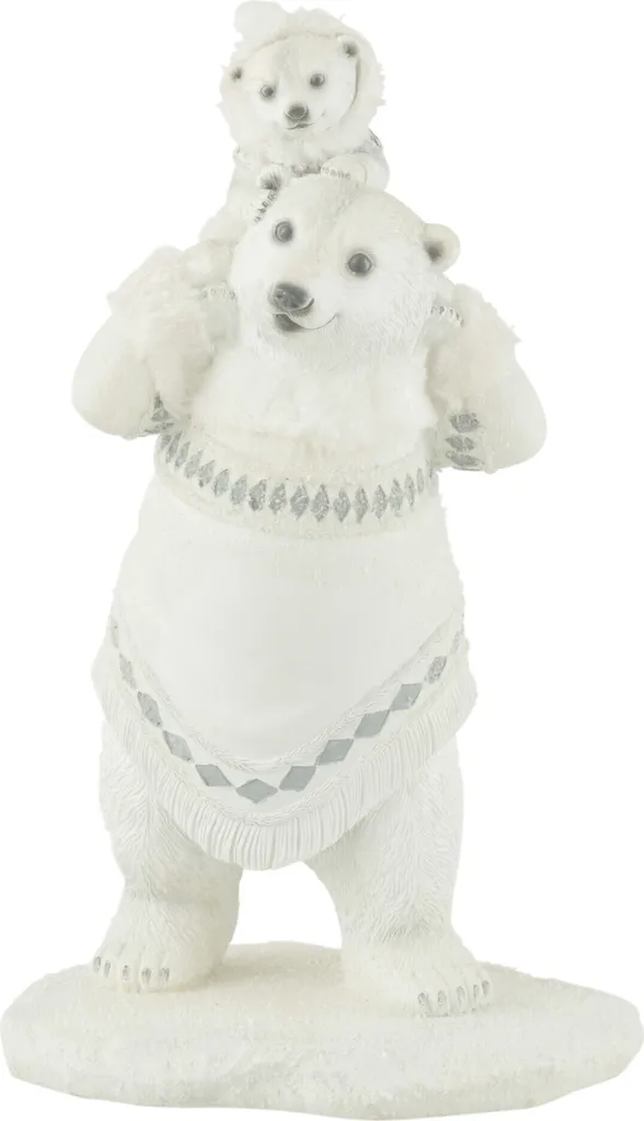 Ours Polaire avec Enfant J-Line en Résine Blanche - Objet Déco Chic