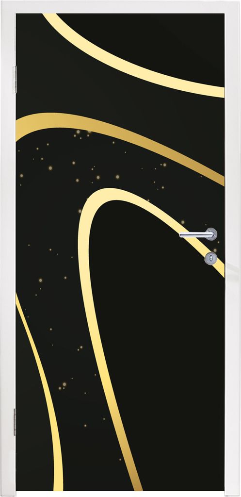 MuchoWow Türtapete Selbstklebende Türfolie Goldene Wellen auf schwarzem Hintergrund 80x215 cm Türposter Türaufkleber Klebefolie Türklebefoli...