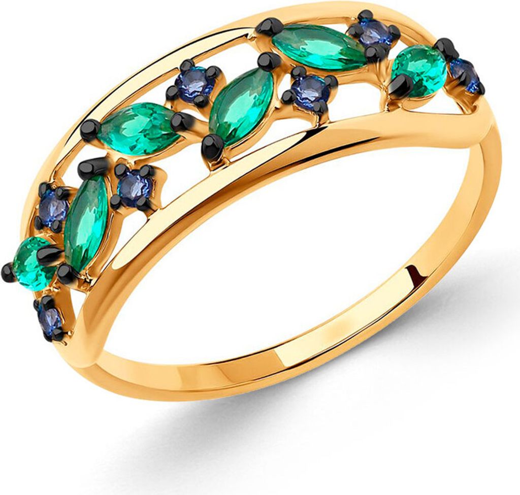 Sokolov Damenring aus 585 Rotgold mit grünen und blauen Zirkonia