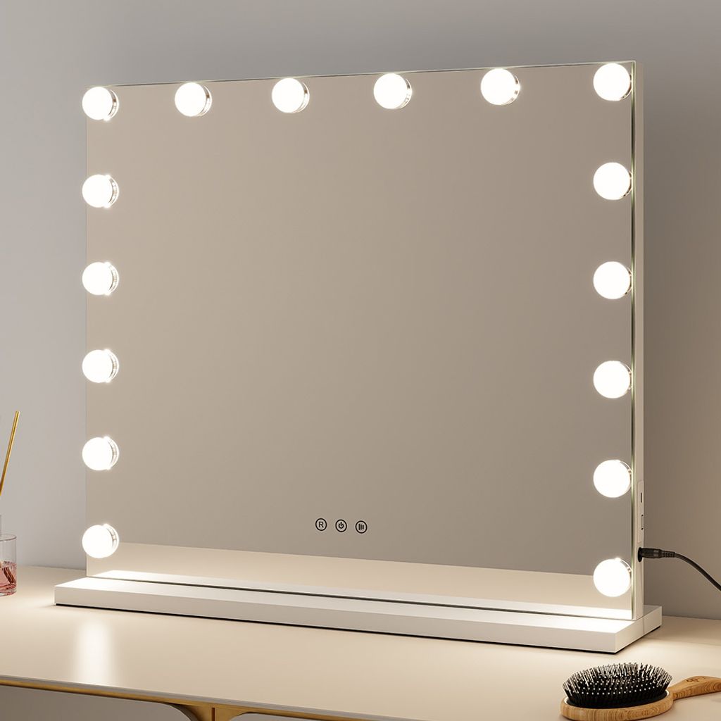 Milton & Oldbrook Hollywood Spiegel mit Beleuchtung 60 x 52 cm Amora Weiß