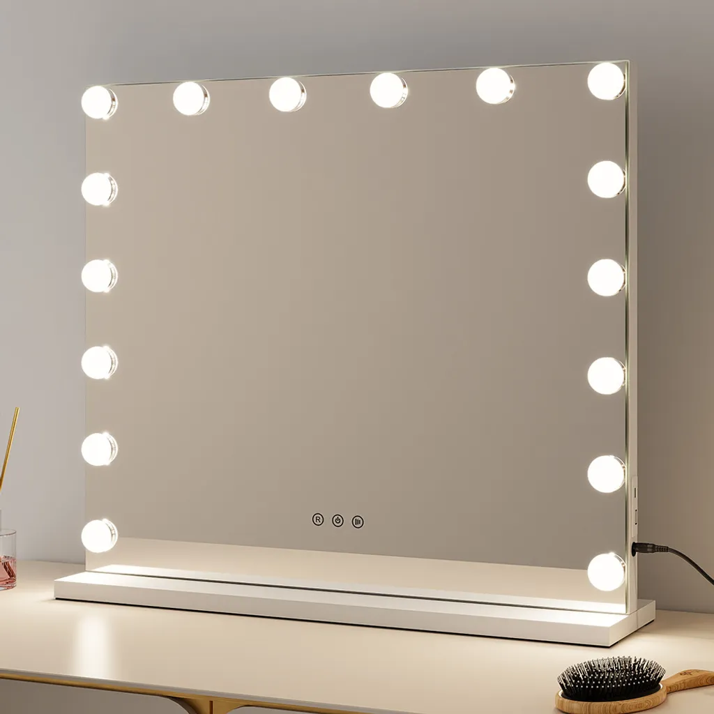 Miroir coiffeuse Hollywood 60 x 52 cm Amora blanc pour maquillage parfait