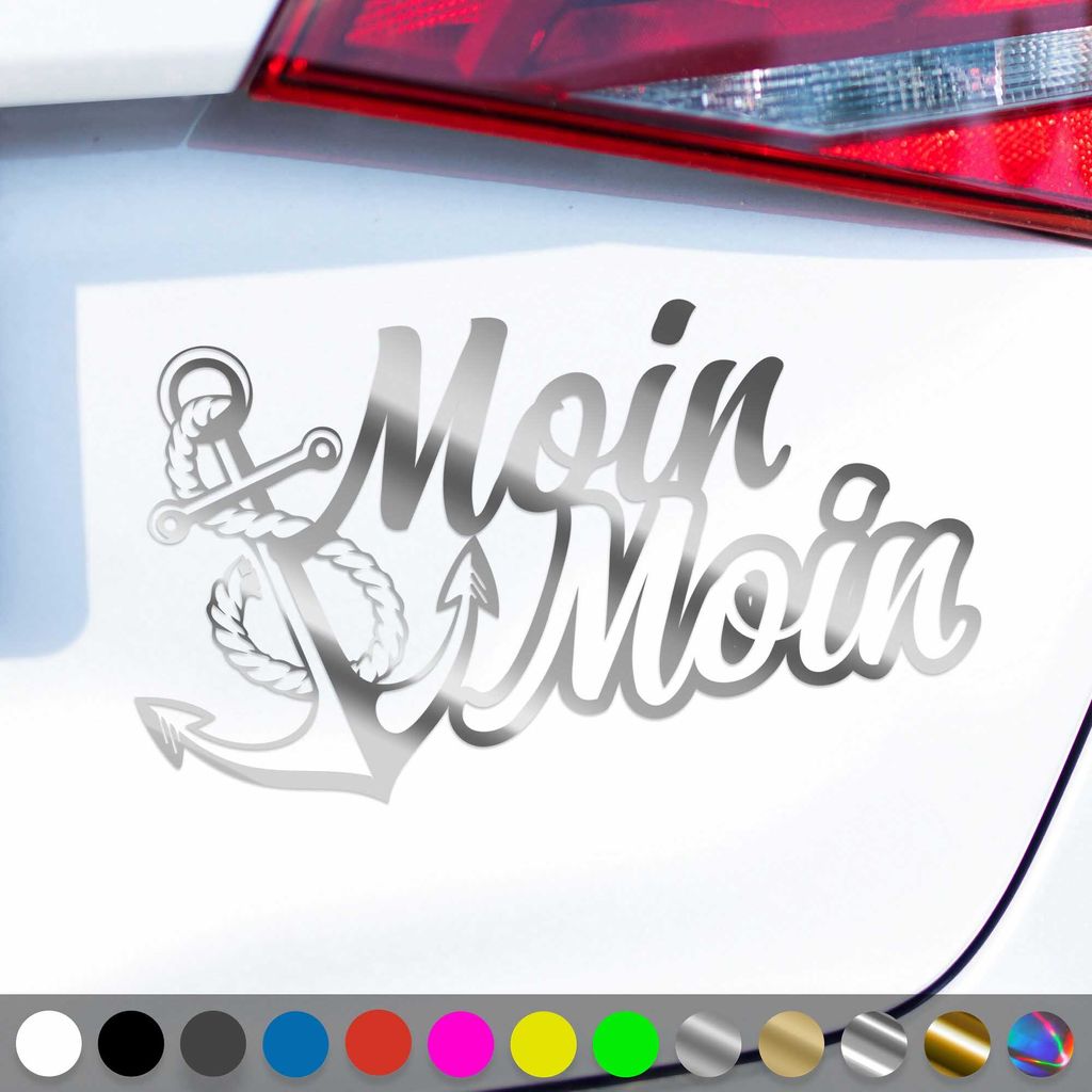 PantherPixel Moin Moin Aufkleber Anker Nordsee Ostsee Küste Sticker Auto Geschenkidee Farbe Chrom-Silber