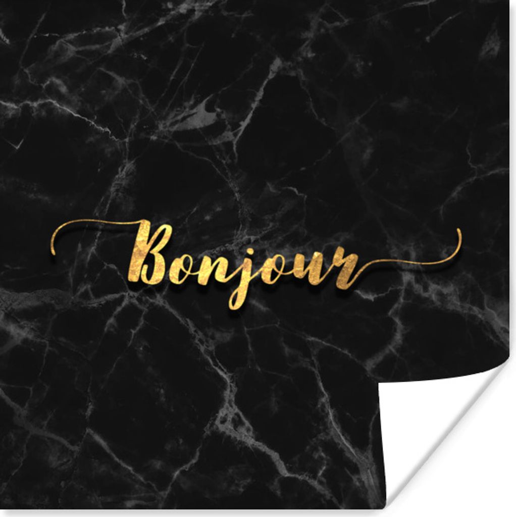 MuchoWow Poster Zitat - Bonjour - Gold - Marmor 75x75 cm - Wand Dekoration