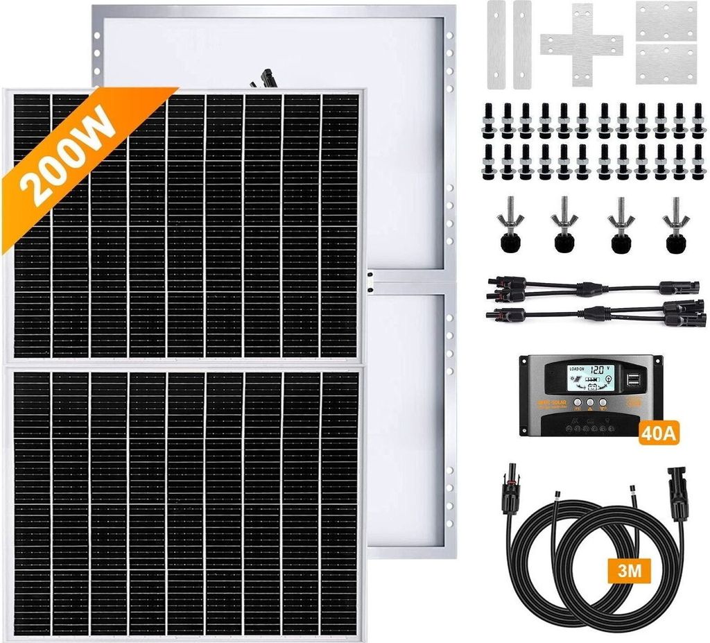 Balkonkraftwerk 200Watt 12Volt Mono Solarpanel Photovoltaik Solaranlage Solar Set Solarmodul für Wohnmobil/Haus/Balkon