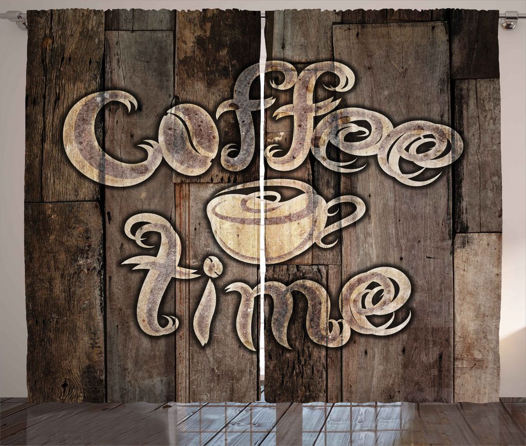 ABAKUHAUS Modern Rustikaler Gardine, Kaffee-Zeit Grunge Zurück, Schlafzimmer Kräuselband Vorhang mit Schlaufen und Haken, 280 x 245 cm, Umber Sah...