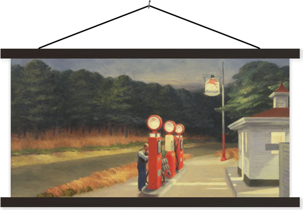 MuchoWow Textilposter Benzin - Edward Hopper 60x30 cm mit schwarzem Rahmen - Textilien