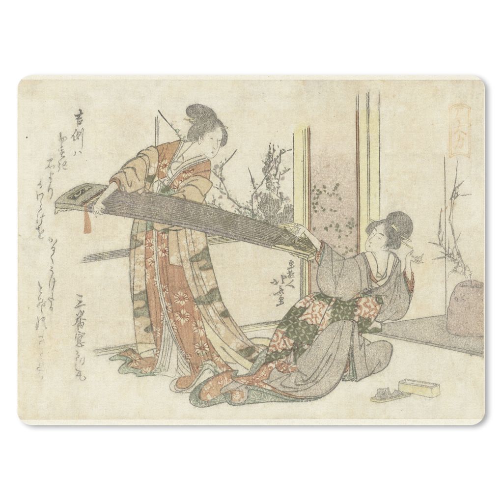 MuchoWow Mauspad Mousepad Zwei Frauen mit einer Koto - Gemälde von Katsushika Hokusai 23x19 cm - Mousepads - Maus Mat - Pad - Mausunterlage - Sc...