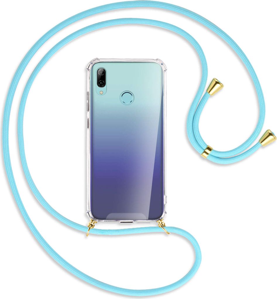 Handykette Backcover-Schutzhülle mit Band (Metall goldfarben) für Huawei P Smart 2019 / Honor 10 Lite - himmelblau