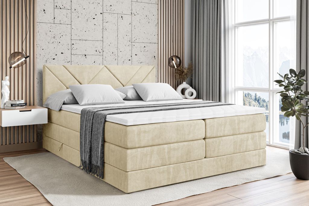 ALTDECOR Boxspringbett mit H3 Matratze-Bonellfederung, H4 Multipocket-Matratze (20 cm hoch) PUR, Topper (5 cm hoch), Polsterbett mit Kopfteil und B...