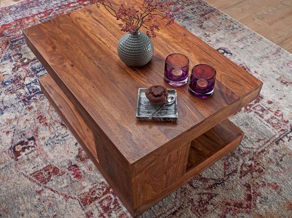FineBuy Couchtisch Massivholz 90 cm Wohnzimmertisch braun Produktbild 3