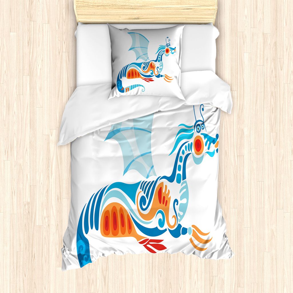 ABAKUHAUS Märchen Bettbezug Set für Einzelbetten, mythologic Drachen, Milbensicher Allergiker geeignet mit Kissenbezug, 135 cm x 200 cm - 80 x 80...