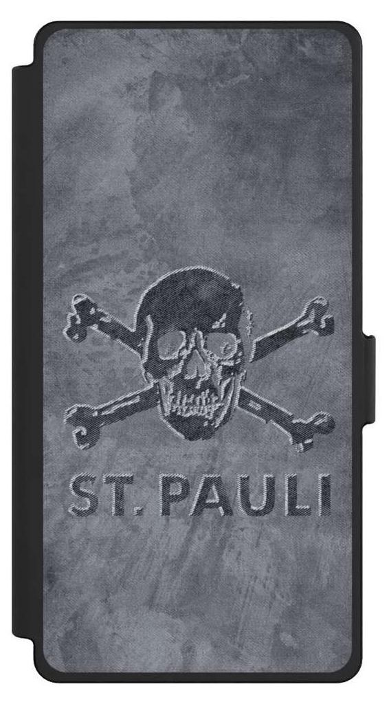 NIVOCASE Klapphülle für Samsung Galaxy S25 Ultra Handyhülle aus Kunst Leder NIVOflip schwarz Beton FC St. Pauli Logo