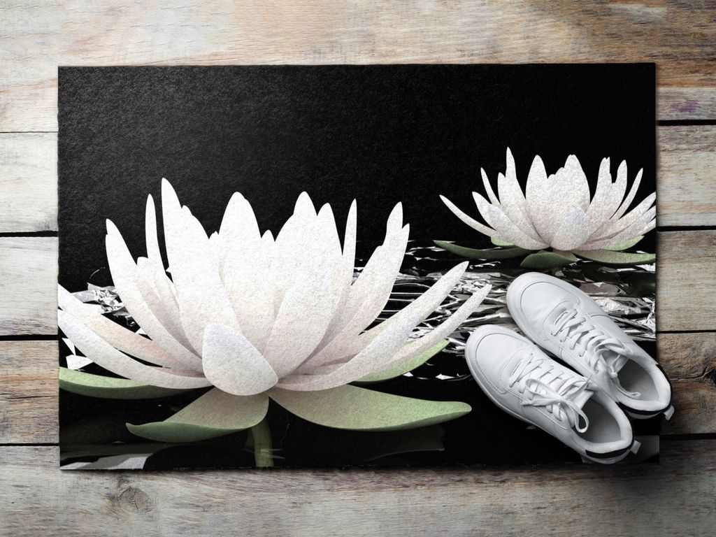 Fußmatte Aussen - Schuhmatte Haustür- Schmutzfangmatte Türvorleger - Outdoor Teppich Schmutzfänger - 60x40 cm - Empfindliche Wasserlilien