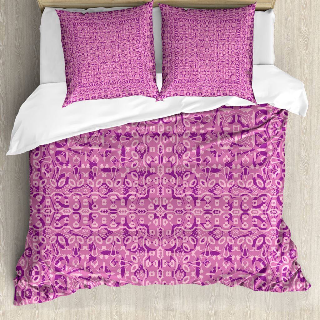 ABAKUHAUS Mauve Bettbezug, Abstrakt ethnische, Milbensicher Allergiker geeignet mit Kissenbezügen, 200 cm x 200 cm - 80 x 80 cm, Magenta Rosa