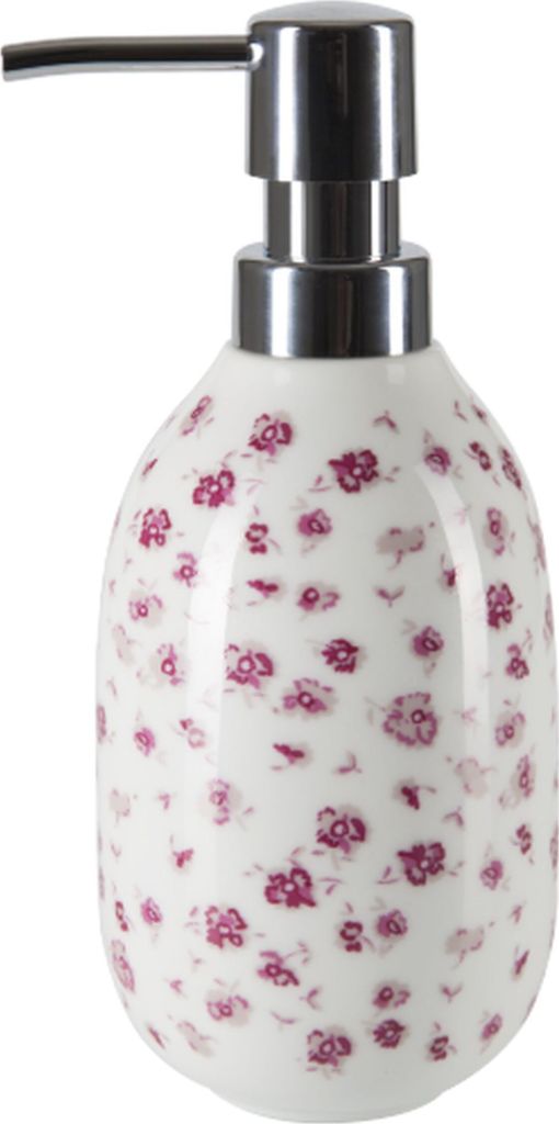 Spirella Seifenspender "Eve" - Rose mit Edelstahlpumpe Flüssigseifen-Spender Porzellan 420ml Langliebig und Robust Weiß