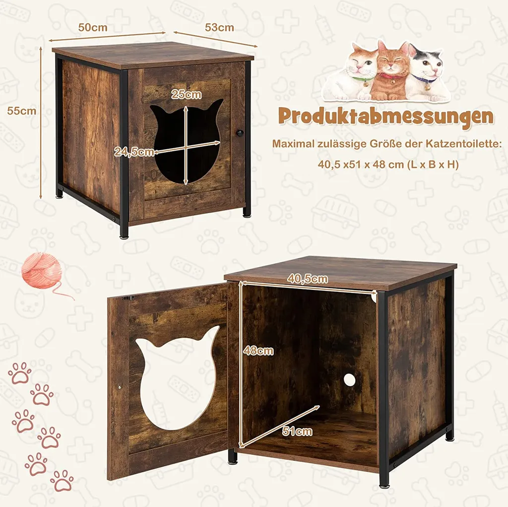 Table d'appoint cache-litière pour chat, idéale pour studio et salon