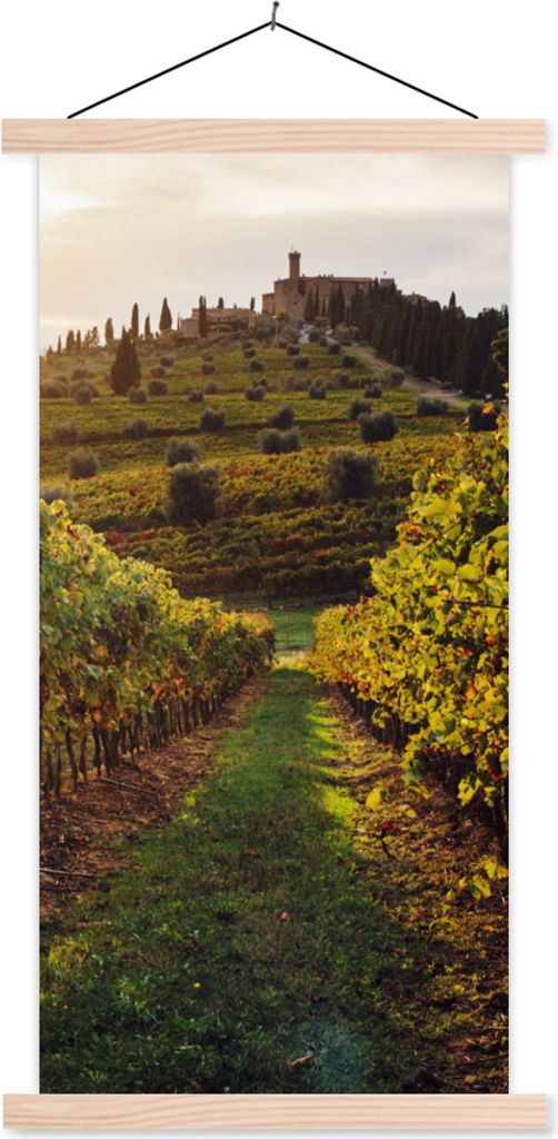 MuchoWow Textilposter Toskana - Landschaft - Weinberge 40x80 cm mit holzfarbenen Rahmen - Wohnzimmer