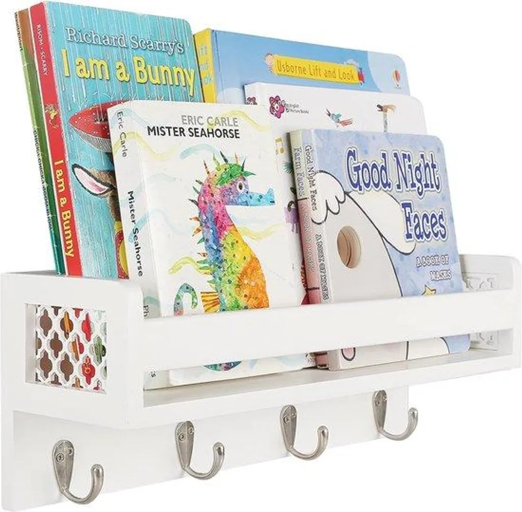 Rangement mural en bois blanc avec 4 crochets pour salle de bains DIY