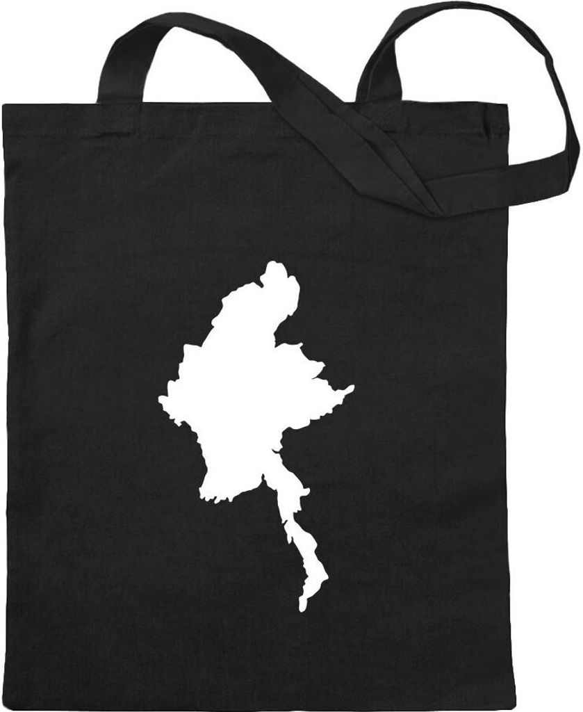 Kiwistar - Baumwolltasche - schwarz - Myanmar Umriss Kontur - Tragetasche Stoffbeutel Umhängetasche langer Henkel