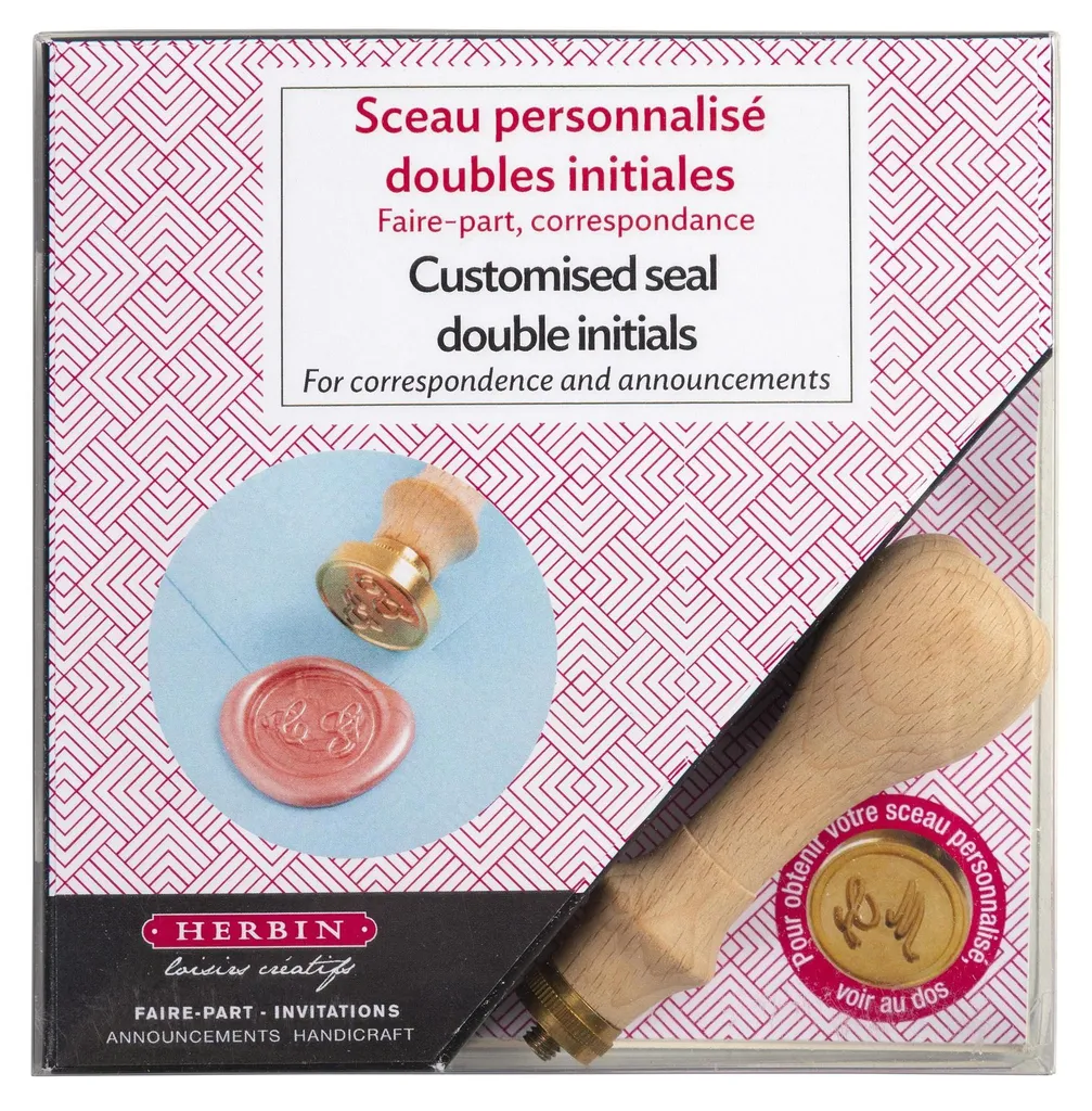 Kit Herbin pour sceau Initiales avec manche bois et cire à cacheter